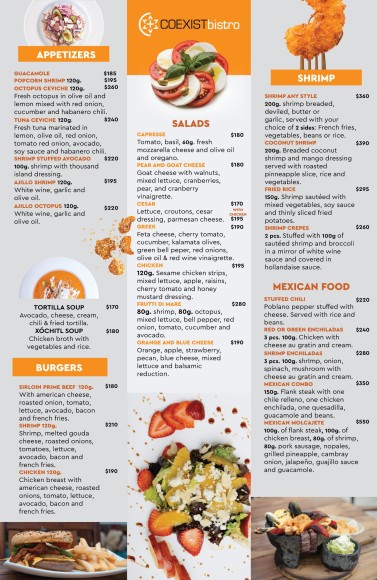 Lunch Menu in Vallarta Hotel Rio Malecon Vallarta